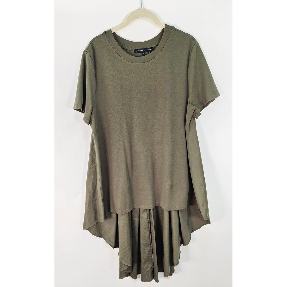 English Factory Top Women's L Olive Green Lagenlook Hi Lo Tunic